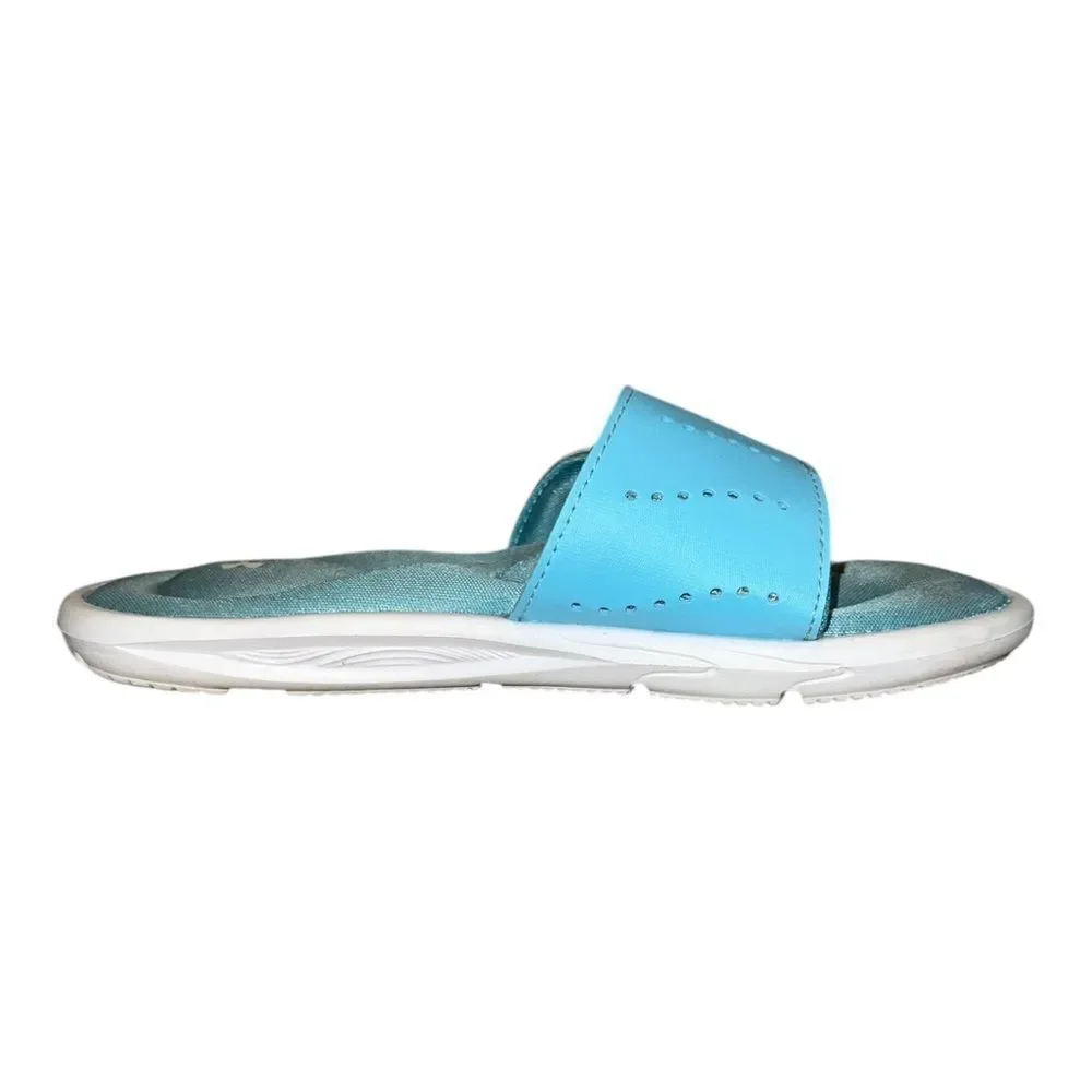 Under Armour Kids Ignite IX Slide Sandals Girls White Light Blue 2M EUC